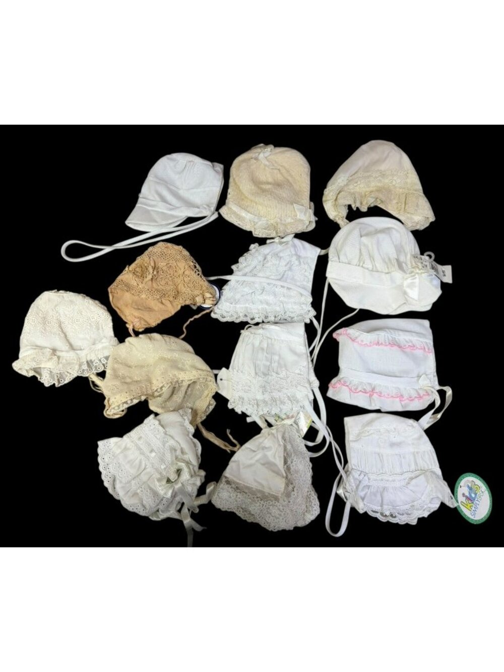 LOT of 13 Vintage Baby/Toddler Lace Bonnets for Small Dolls White Trim Floral